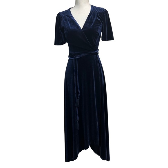Aqua Velvet Wrap Maxi Dress Flutter Sleeves Navy Blue Size XSmall - Picture 1 of 6